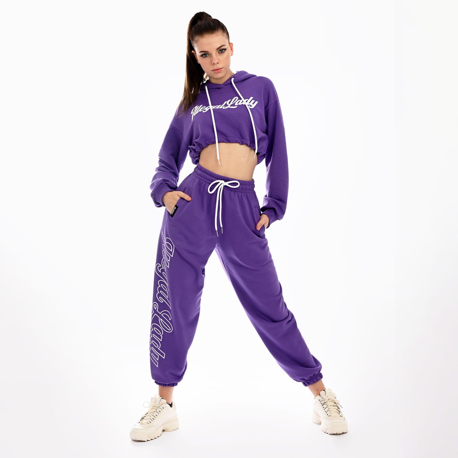 Illegal Night Krótka Bluza Damska z Kapturem Fioletowa "Illegal Lady"