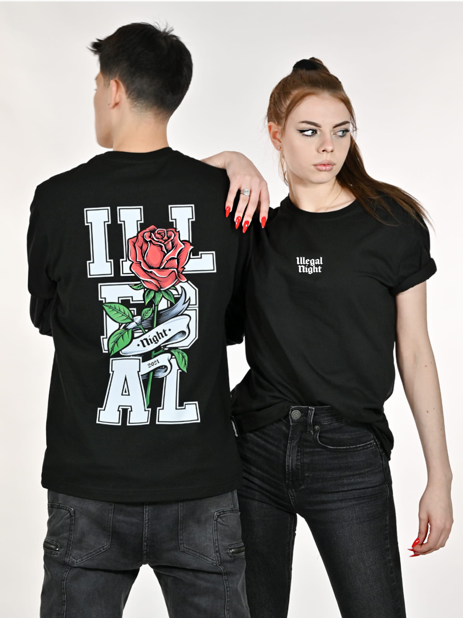 T-SHIRT ROSE CZARNY